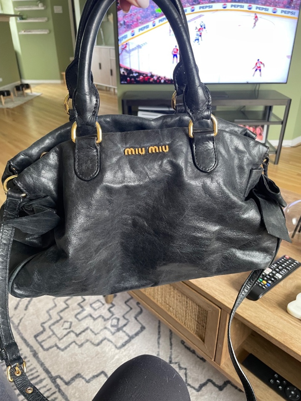 Authentic Miu Miu Black Leather Satchel (Vitello Lux) – Crossbody Strap Included - Picture 5 of 9